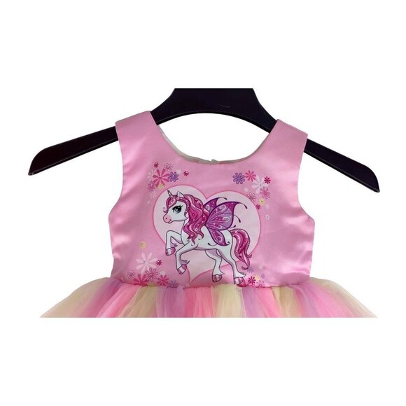 Girls Pink Unicorn Tulle Dress by Poplins Kids Princes Party Pony Wings Heart - Picture 2 of 11